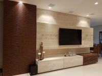 004 - Revestimento Parede e Aparador em Mármore Travertino Romano Bruto